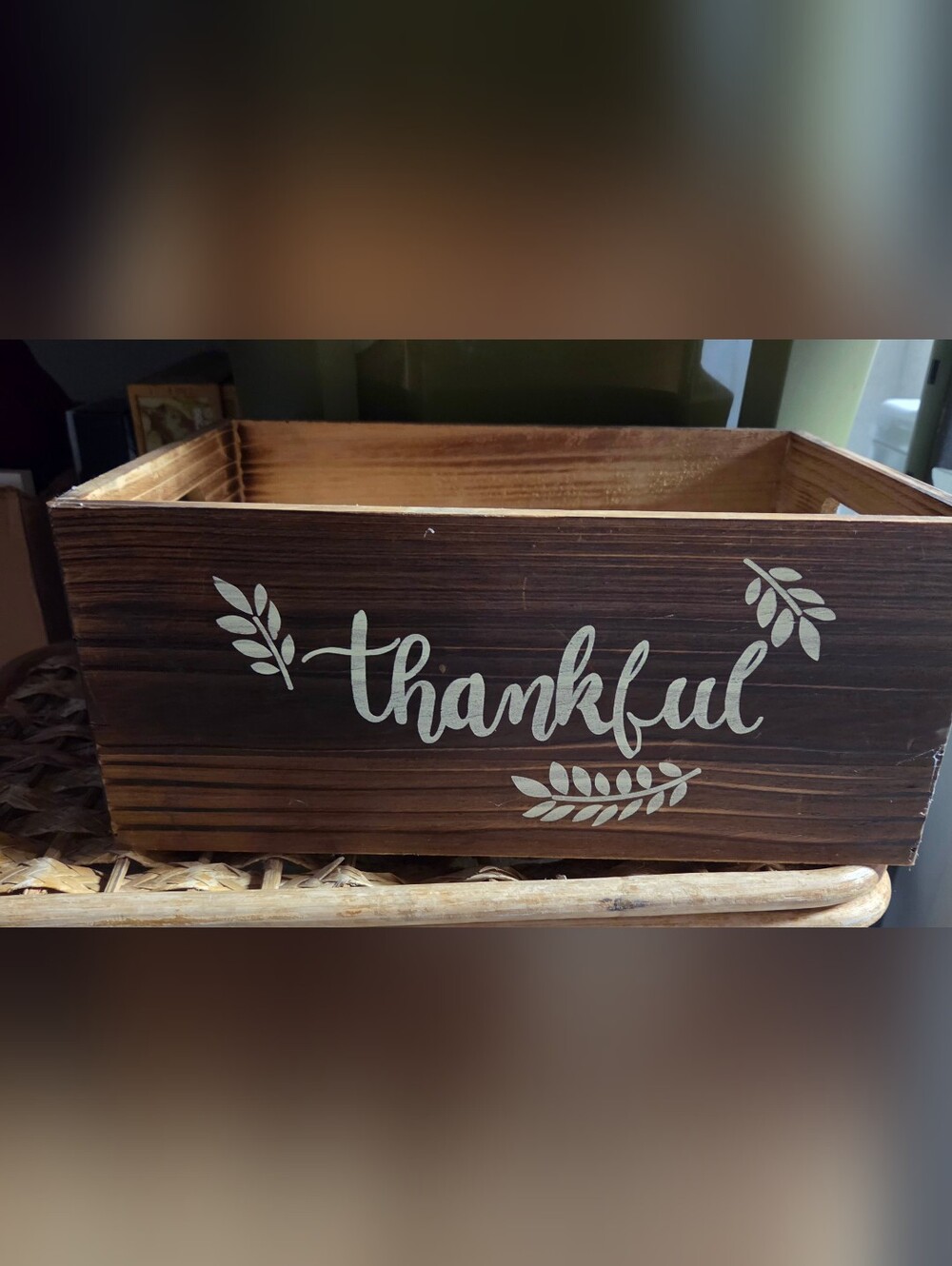 Thankful Rustic Wood Decorative Box - Brown